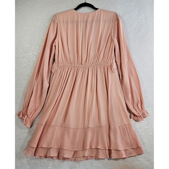 Andree by Unit Dress Women S Pastel Peach Pink Ruffle Long Sleeve Stretch Chic - Picture 3 of 16